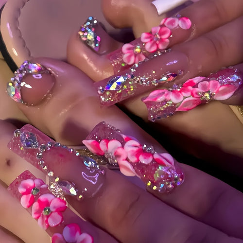 Designer Floral Acrylic Nail Art Bowlift