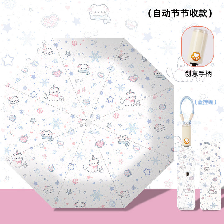 Women's folding umbrella with automatic opening mechanism and playfully themed design Bowlift