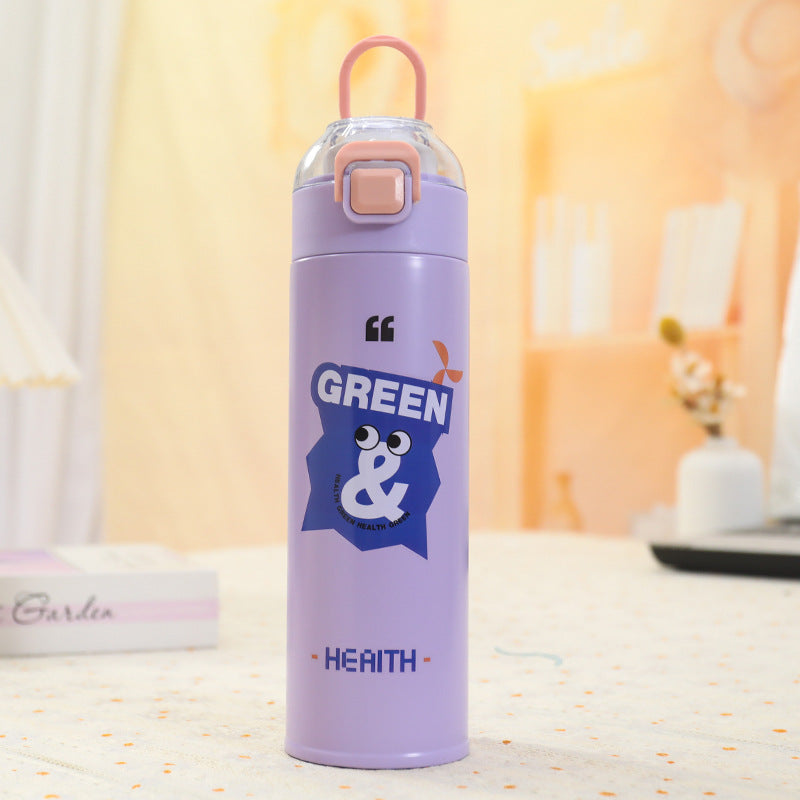 Insulated drinking bottle with innovative leak protection and practical carrying strap Bowlift