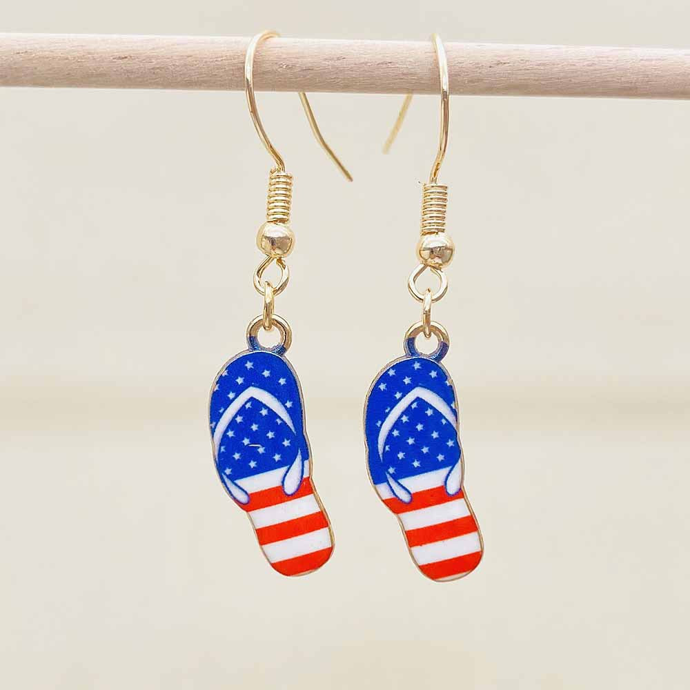 Women's Independence Day patriotic enamel flag dangle earrings with hypoallergenic fishhook wires Bowlift