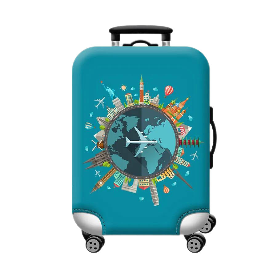 Unisex hard-shell cabin trolley with vintage travel illustration, 360° swivel wheels and telescopic handle Bowlift