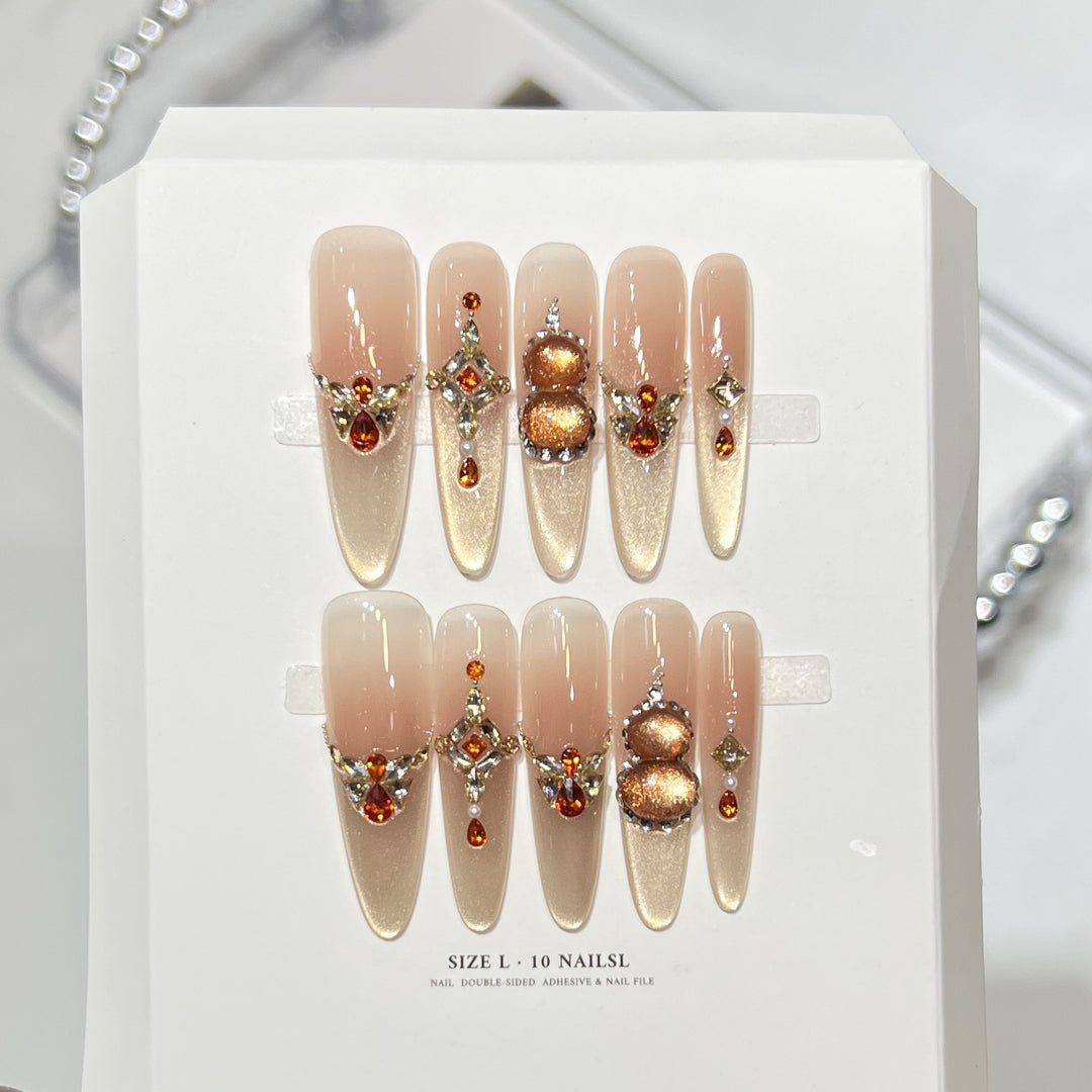 Premium Press-On Nail Art Set with Elegant Heart & Leaf Design Bowlift