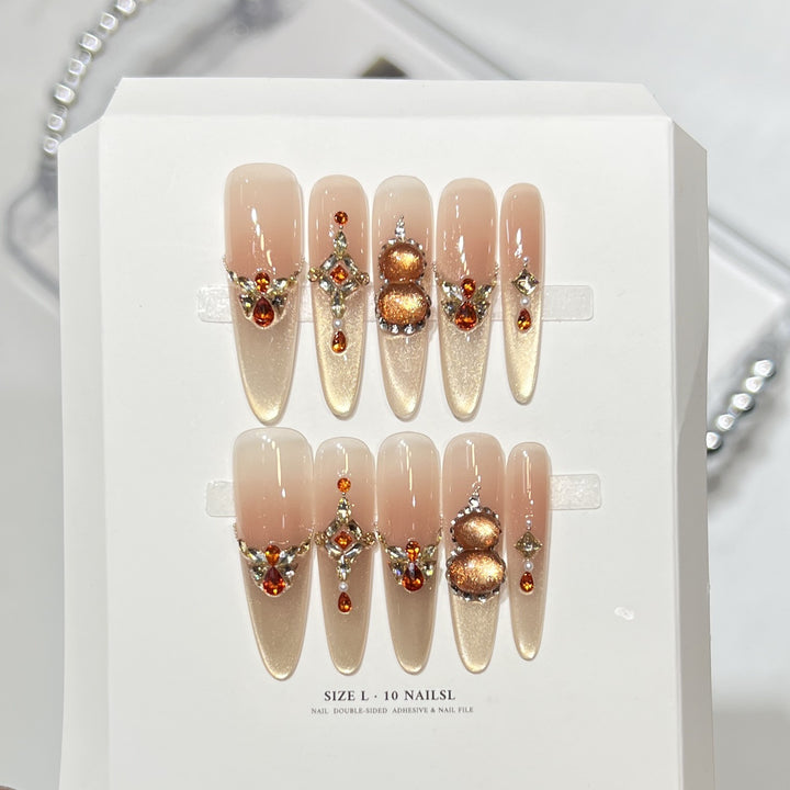 Premium Press-On Nail Art Set with Elegant Heart & Leaf Design Bowlift