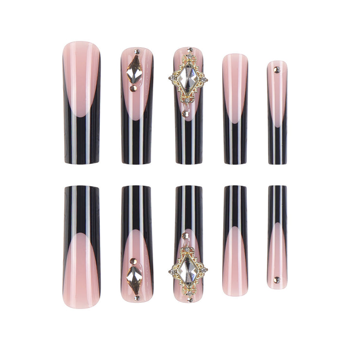 Elegant Stiletto Press-On Nail Extensions with Decorative Gems Bowlift