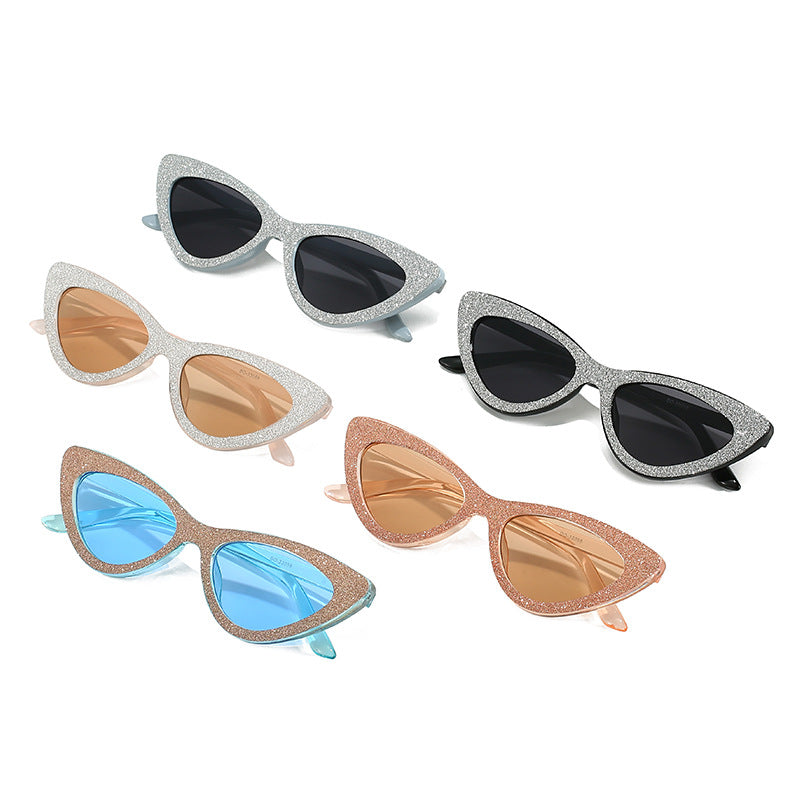 Ladies Cat-Eye Sunglasses with Glamorous Glitter Frame Bowlift