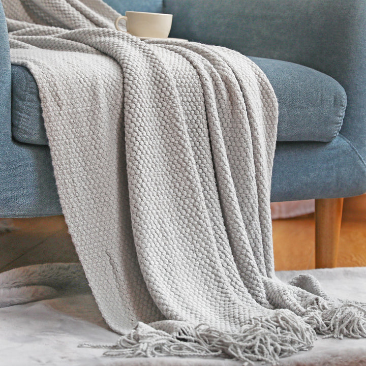 Textured Fringe Throw Blanket Bowlift