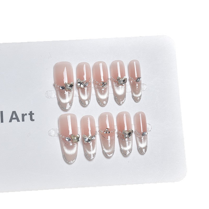 Elegant Decorative Press-On Nail Extensions with Pearls Bowlift