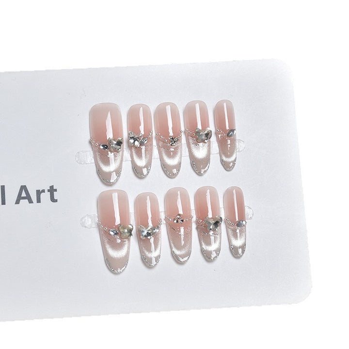 Elegant Decorative Press-On Nail Extensions with Pearls Bowlift