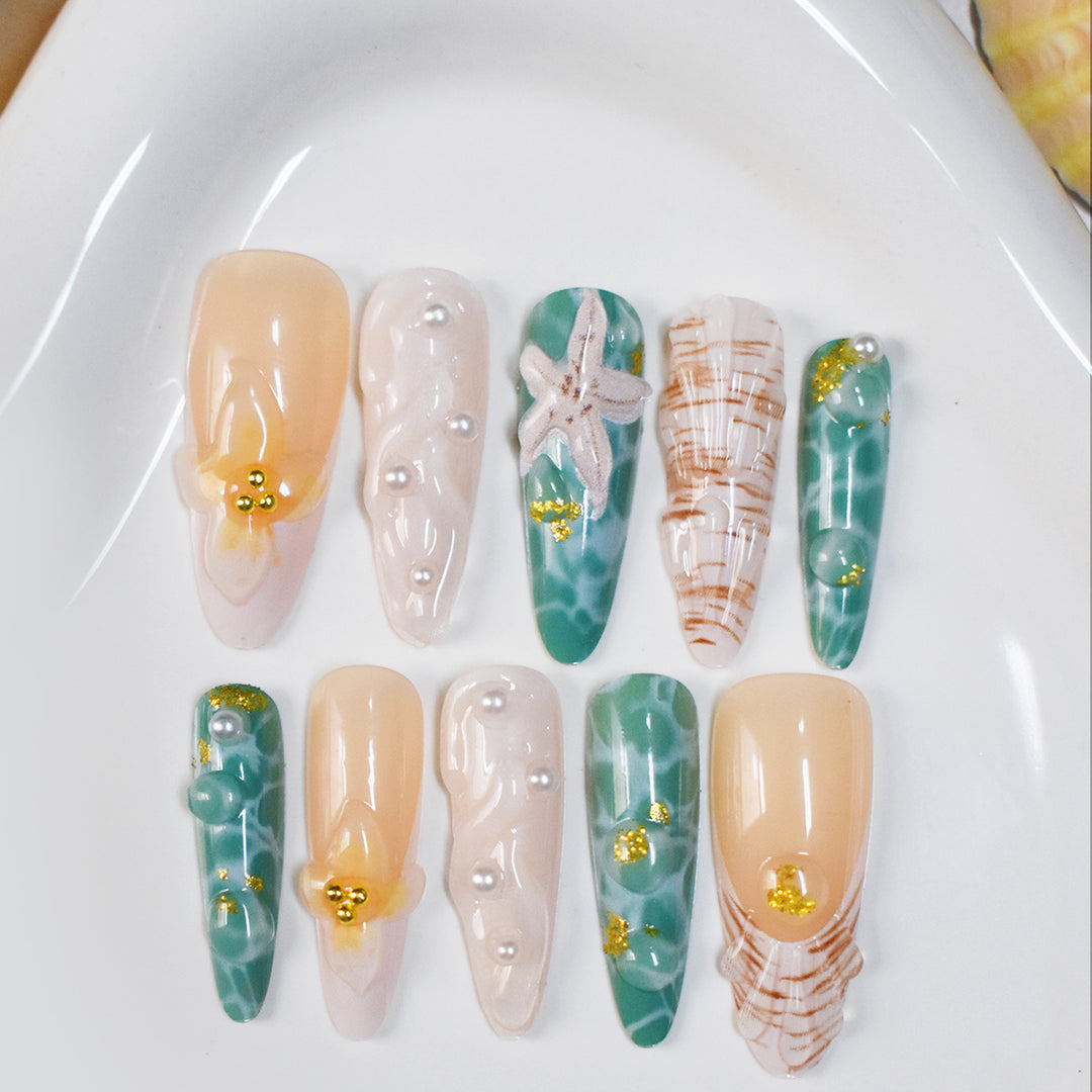 Thematic Ocean-Inspired Press-On Nail Extensions Bowlift