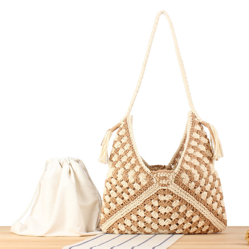 Handcrafted macramé shoulder bag with unique pattern Bowlift
