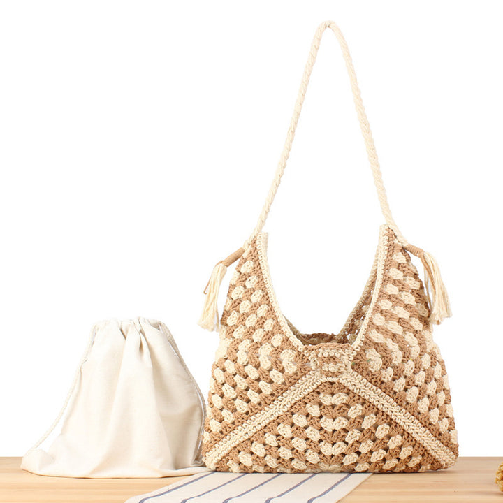 Handbag with artistic macrame design and durable inner bag Bowlift