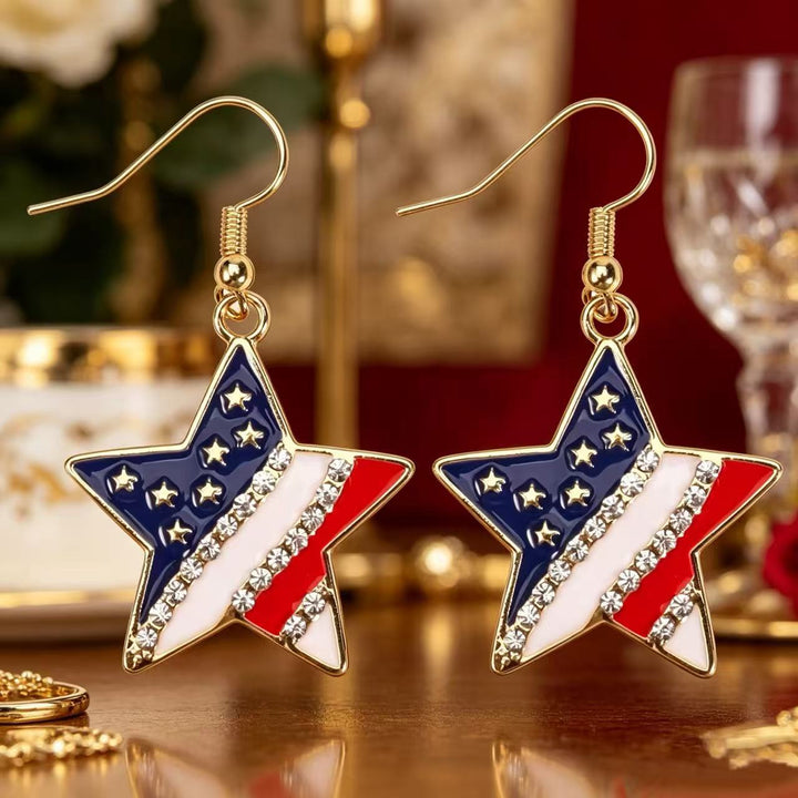 Women's Statement Earrings made of enamel with star and stripe motif and crystal embellishment Bowlift