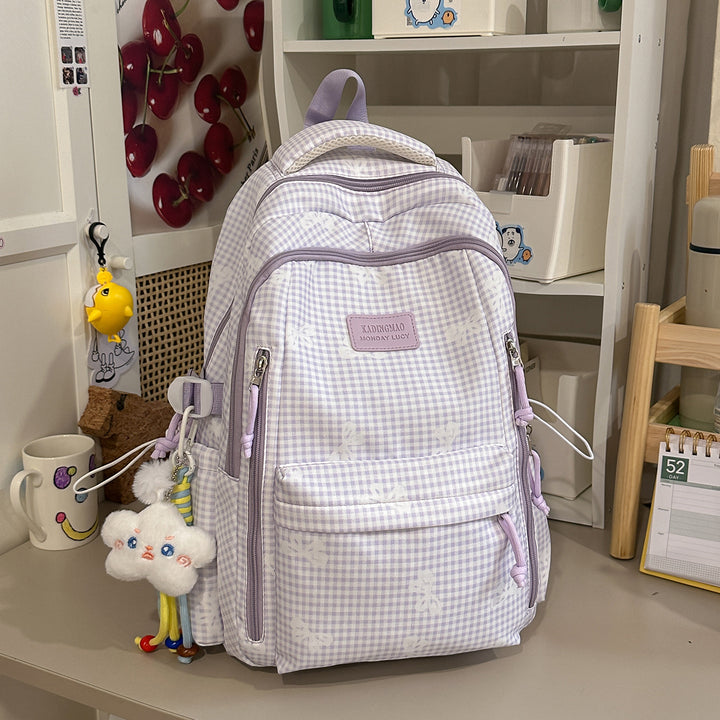 Stylish Checked Print Casual Backpack Bowlift