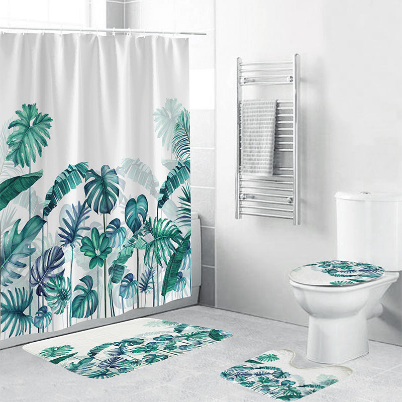 Tropical Leaf Print Bathroom Set Bowlift