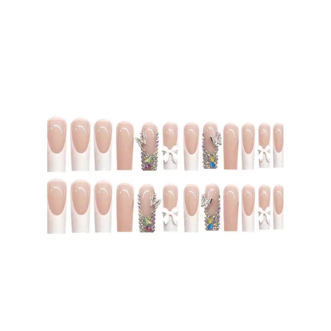 Elegant 3D Crystal-Embellished Acrylic Nail Extensions Bowlift