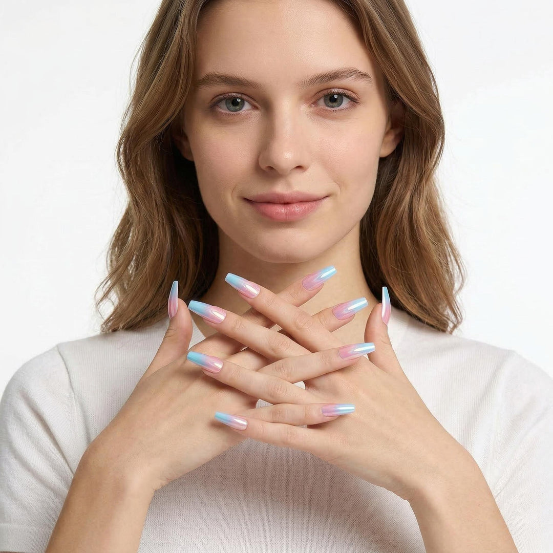 Artificial nails in modern glitter gradient design Bowlift