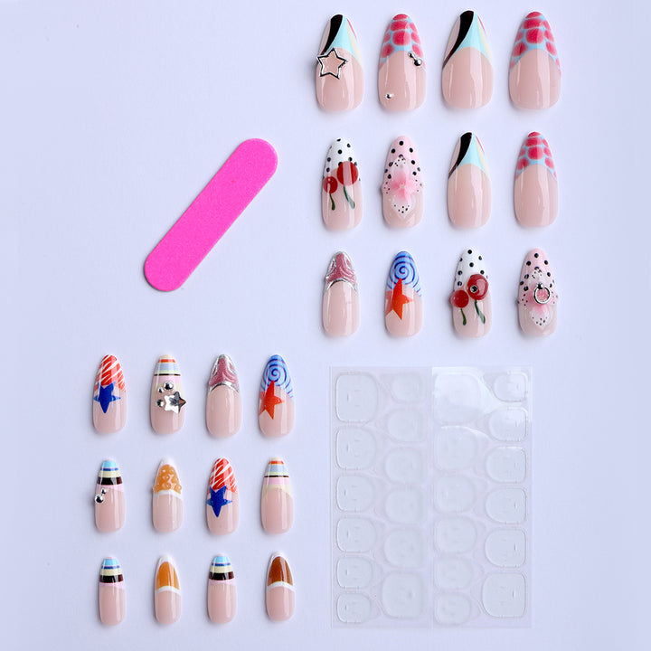 Artificial nails with creative design and sparkling accents Bowlift