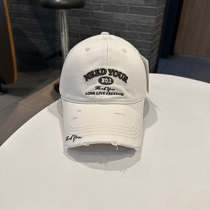 Men's Distressed Cotton Embroidered Baseball Cap Bowlift
