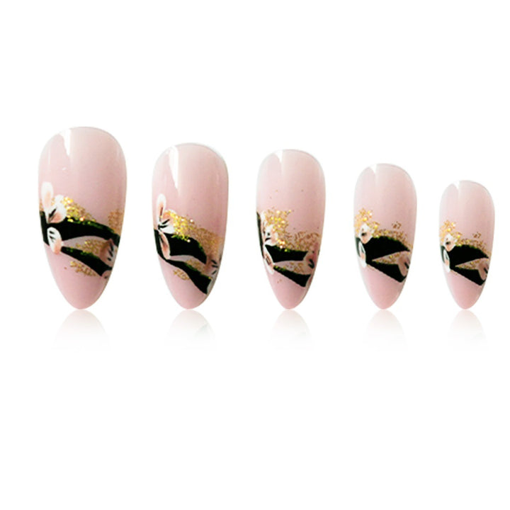 Artistic Floral Glittered Press-On Nails Bowlift
