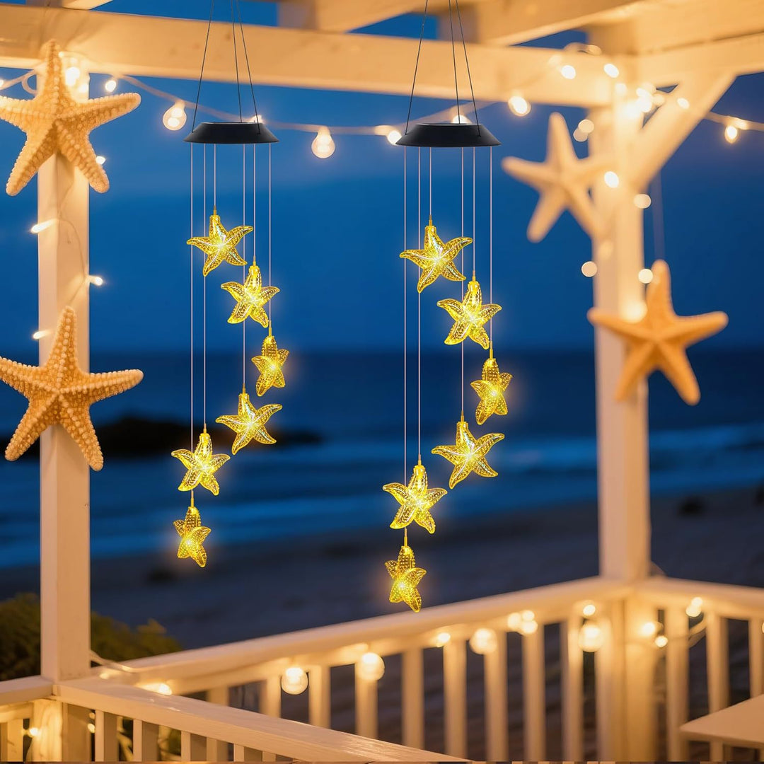 Decorative Solar LED Starfish Wind Chime Hanging Garden Light Bowlift