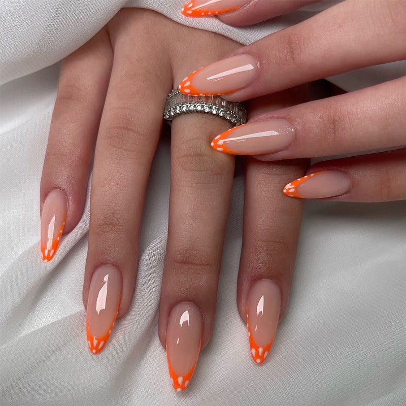 Designer Press-On Nail Set with Neon French Tips Bowlift