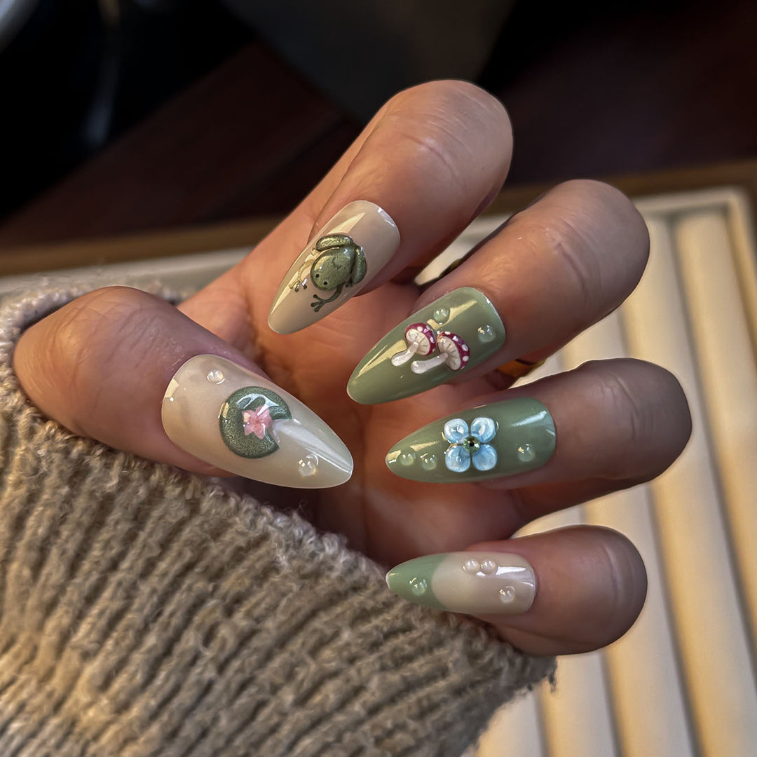 Nature-Themed Artistic Press-On Nails Bowlift