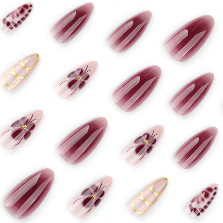 Elegant Nail Art with Floral Design and Glitter Accents Bowlift