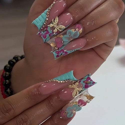 Artistic Floral-Embellished Press-On Nail Set Bowlift