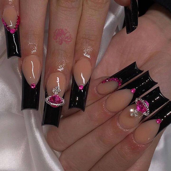 Artful Nail Art with Rhinestones and Shine Bowlift