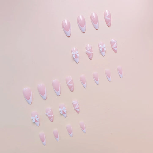 Artificial nail set with elegant 3D bows and lace decorations Bowlift