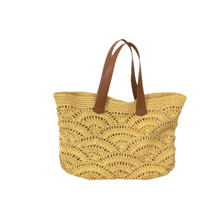 Handwoven macrame bag with leather handles Bowlift