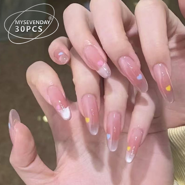 Elegant Press-On Nail Set with Heart Accents Bowlift