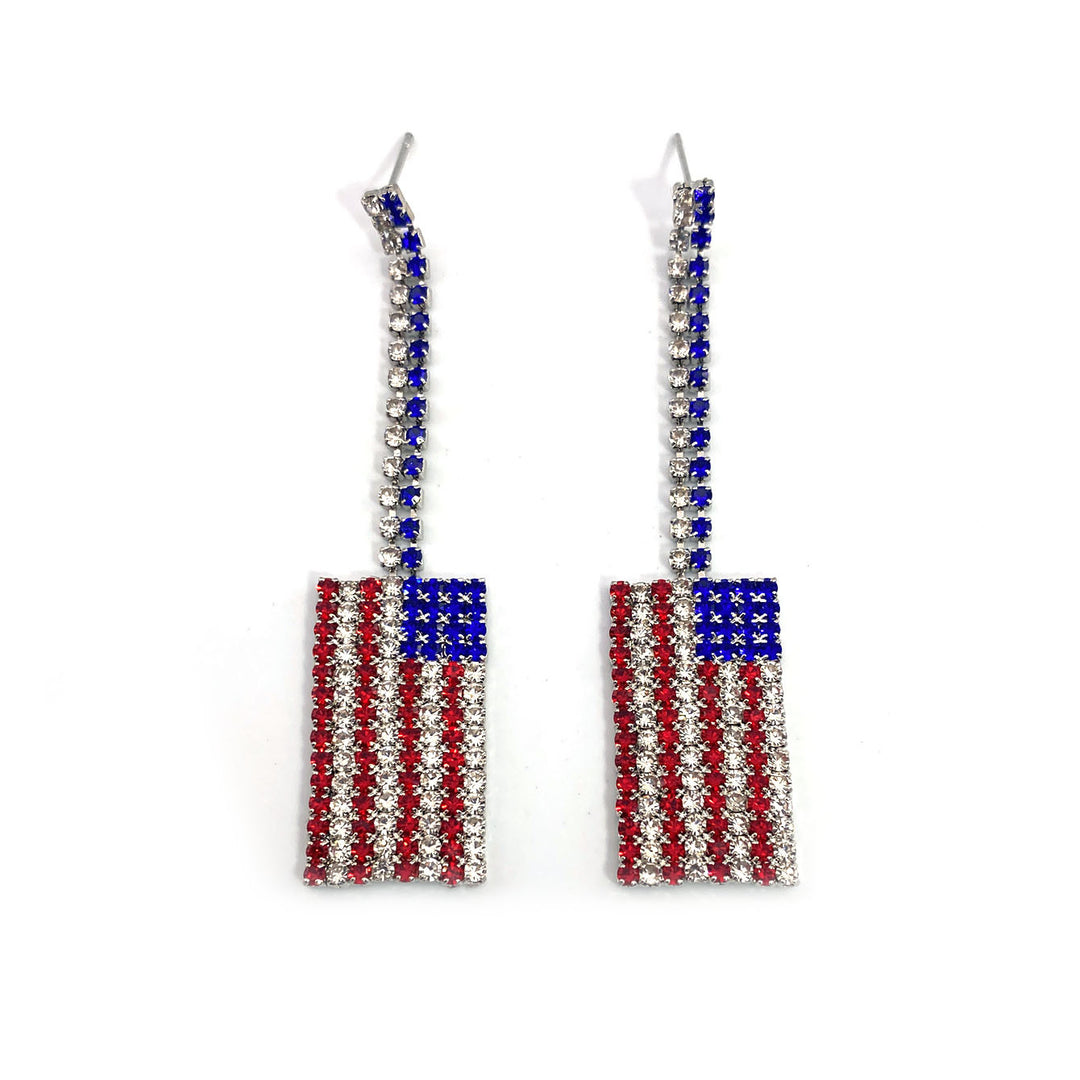 Ladies long sparkling crystal tassel earrings with geometric stud closure Bowlift