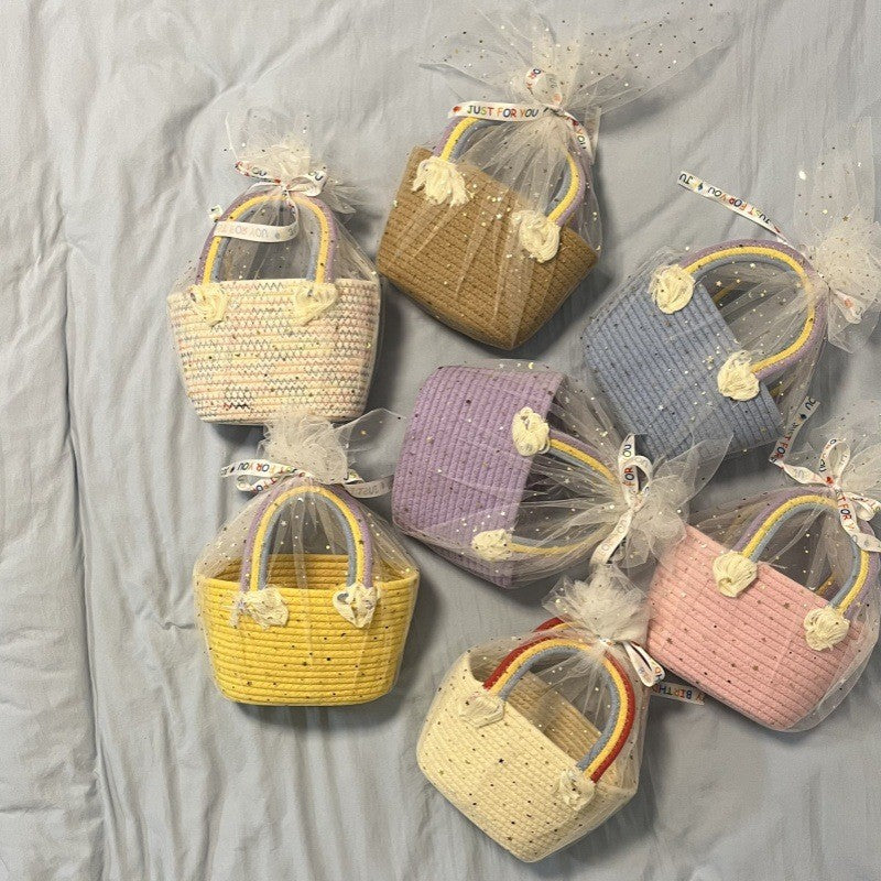 Women's handmade basket bag with color-coordinated handle accents Bowlift