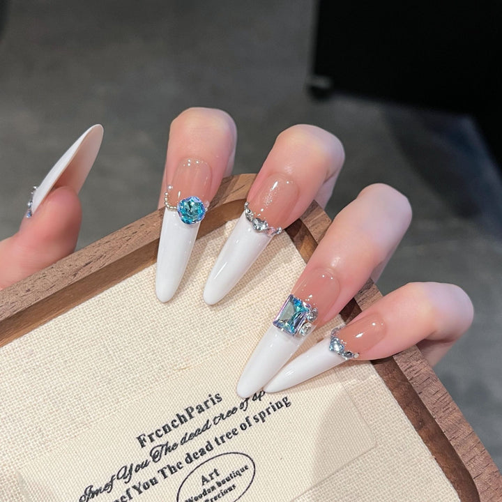 Artistic Stiletto Press-On Nail Art with Glimmering Accents Bowlift