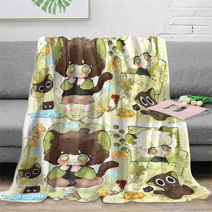 Cartoon Animal-Themed Fleece Throw Blanket