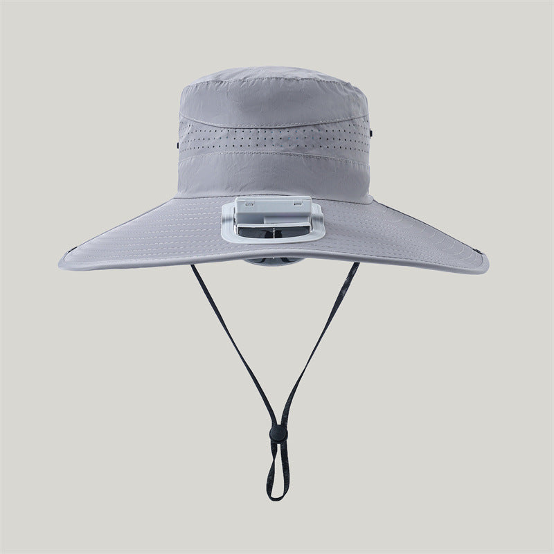 wide-brimmed outdoor sun hat with solar module, quiet mini fan, and adjustable chin strap Bowlift