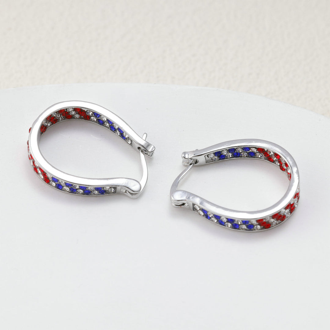 Women's Pavé Hoop Earrings with Crystal Decoration and Hinge Closure Bowlift