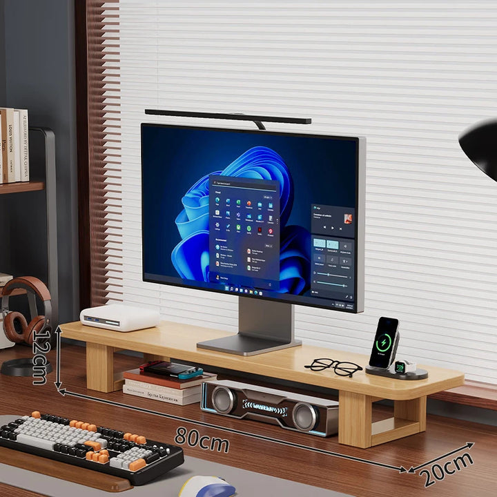 Modern Wooden Monitor Stand with Cable Management Bowlift
