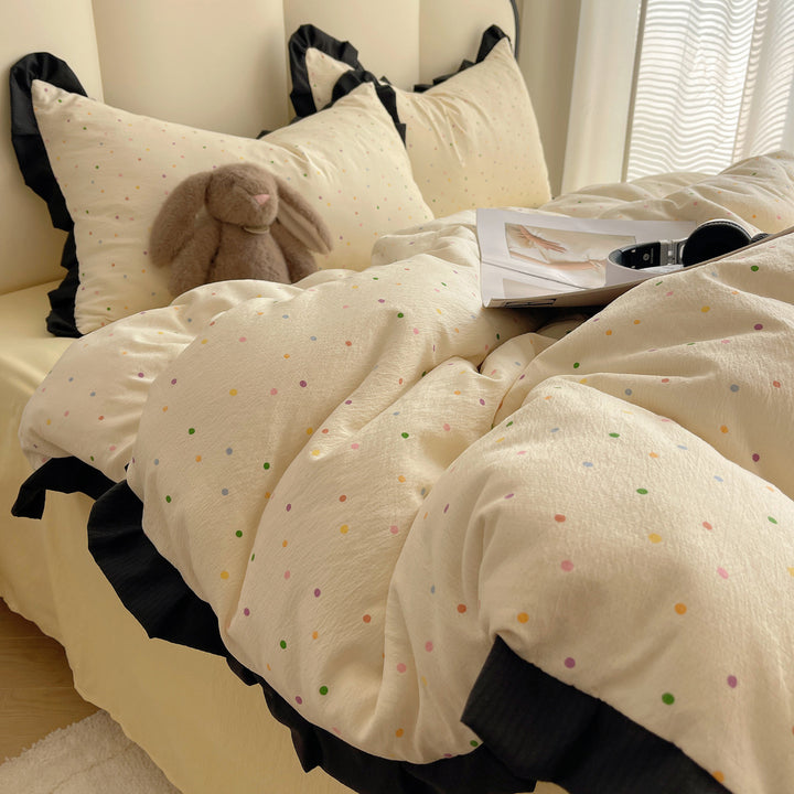 Polka Dot Ruffled Edge Duvet Cover and Pillowcase Set