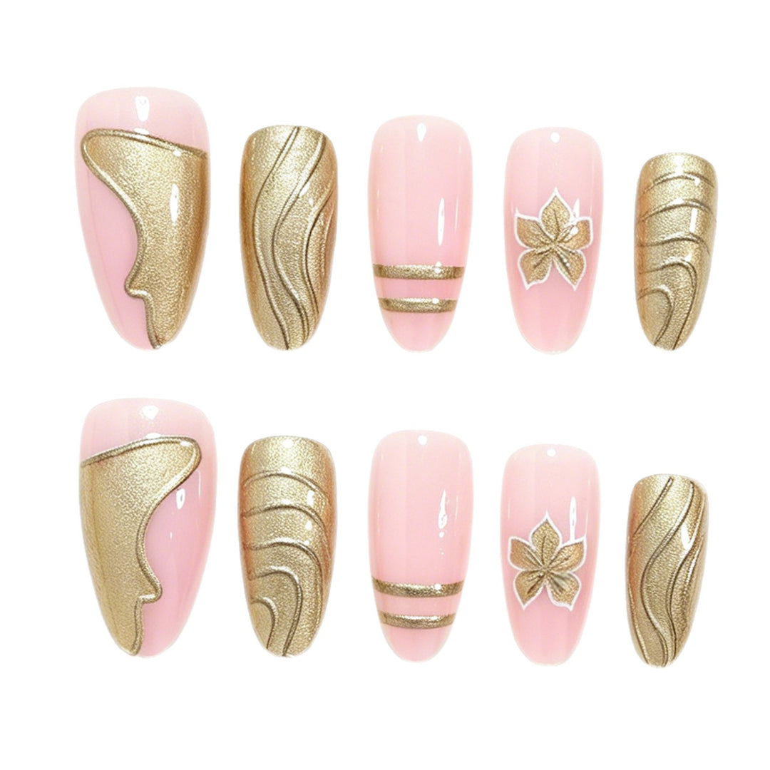 Elegant Metallic Floral Accent Press-On Nails Bowlift