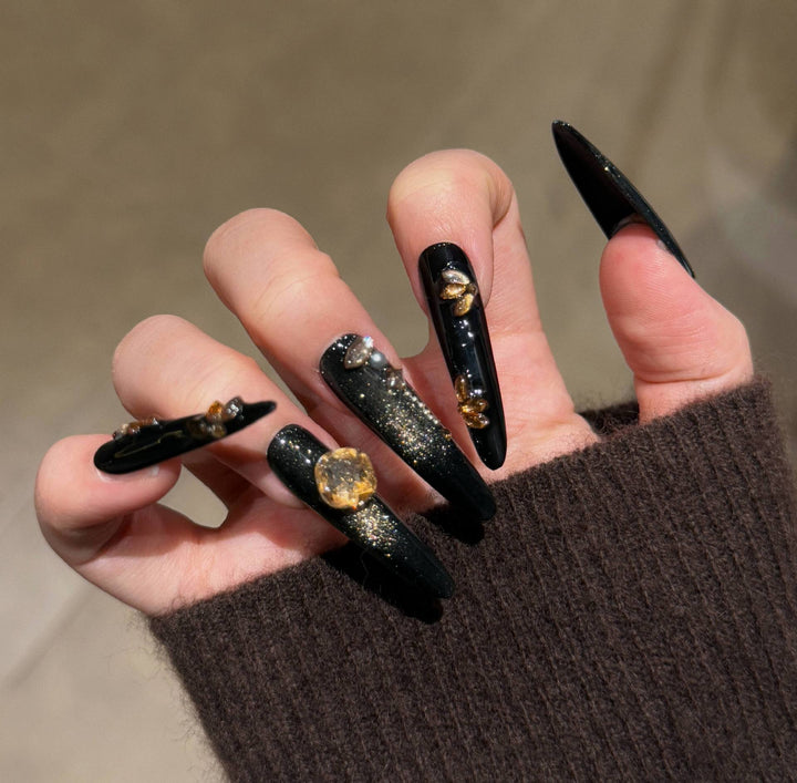 Glamorous Crystal-Studded Stiletto Press-On Nails Bowlift