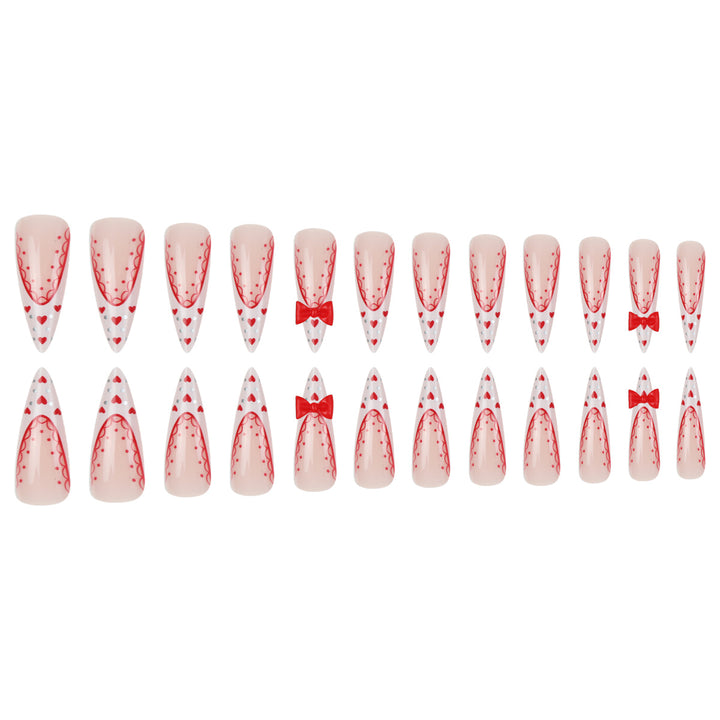 Stiletto Press-On Nail Art Set with Heart and Bow Design Bowlift