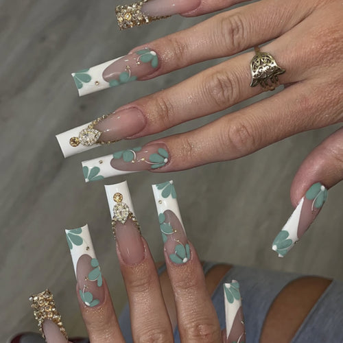 Elegant Floral Stiletto Nail Enhancements Bowlift