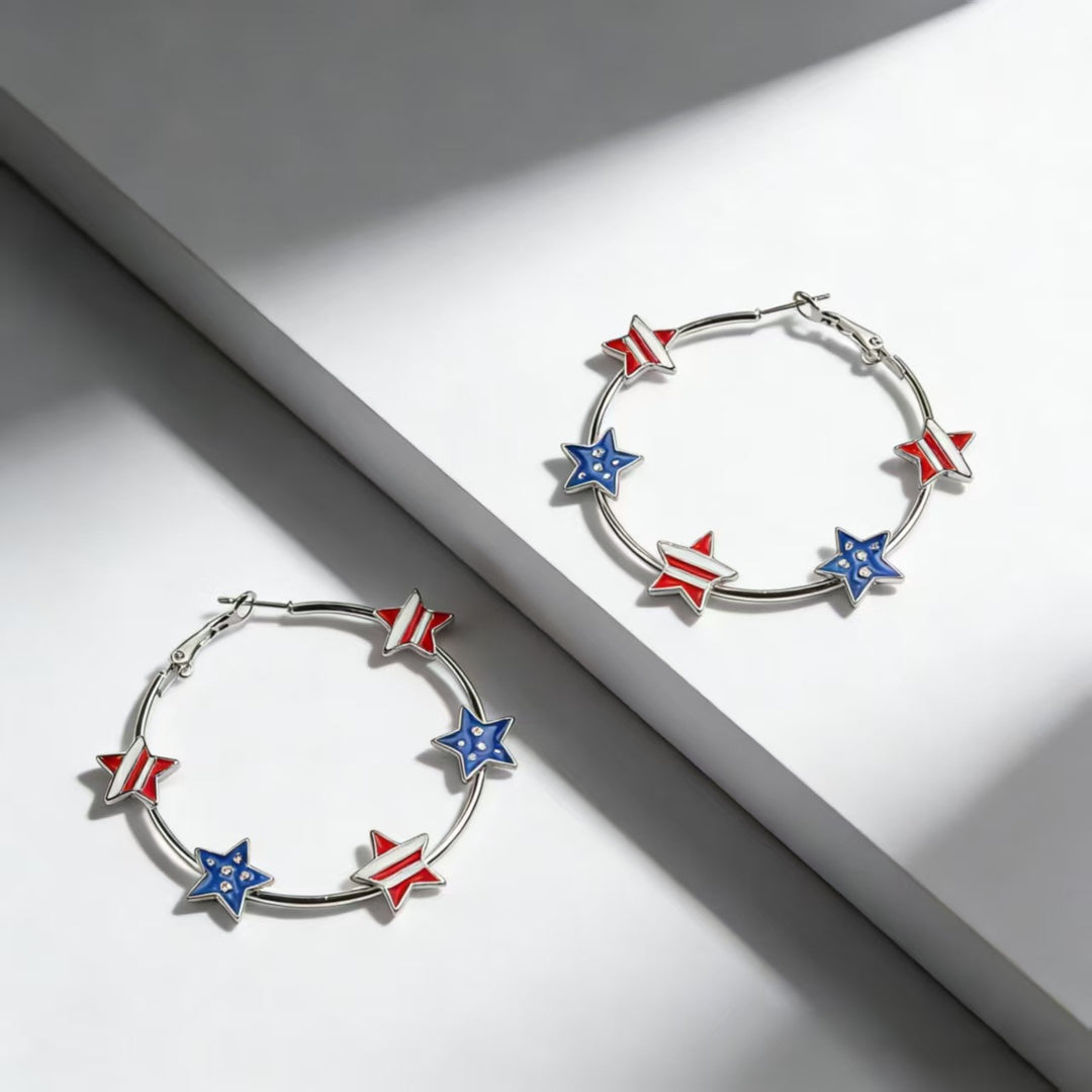 Ladies nan Creolen Hoop Earrings with enamelled star charms and snap closure Bowlift