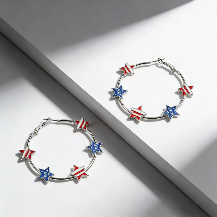 Ladies nan Creolen Hoop Earrings with enamelled star charms and snap closure Bowlift