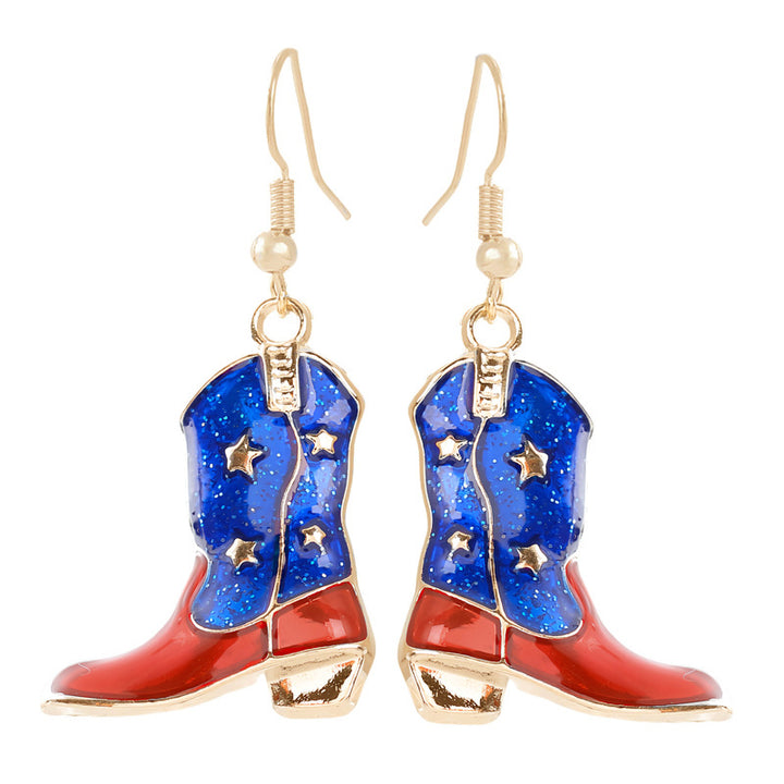 Women's nan patriotic horseshoe enamel dangle earrings with star-accented design and fishhook findings Bowlift