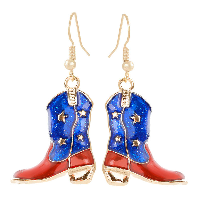 Ladies enamel earrings horseshoe with star stripe motif Bowlift