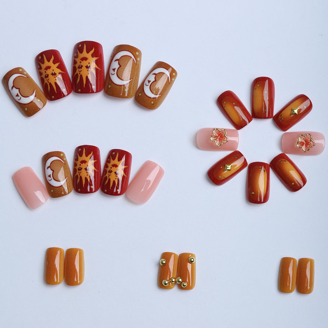 Artificial nails with floral motifs and glitter accents Bowlift