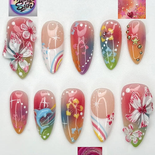Artificial nail set with various designs and shiny embellishments Bowlift